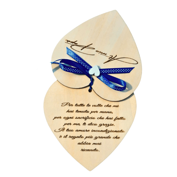 Biglietto di Auguri in Legno a Forma di Cuore, Messaggio per il Papà, Idea regalo festa del papà