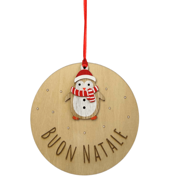 Pallina con personaggi natalizi , Personalizzabile con Messaggio Inciso, Decorazione per Albero con Nastro Rosso, Regalo Aziendale e Proposta Madrina, testimone