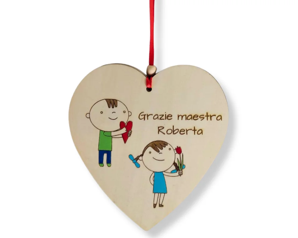 Biglietto Di Ringraziamento Per Insegnanti A Forma Di Cuore In Legno - Regalo Personalizzato Fine Anno - 3