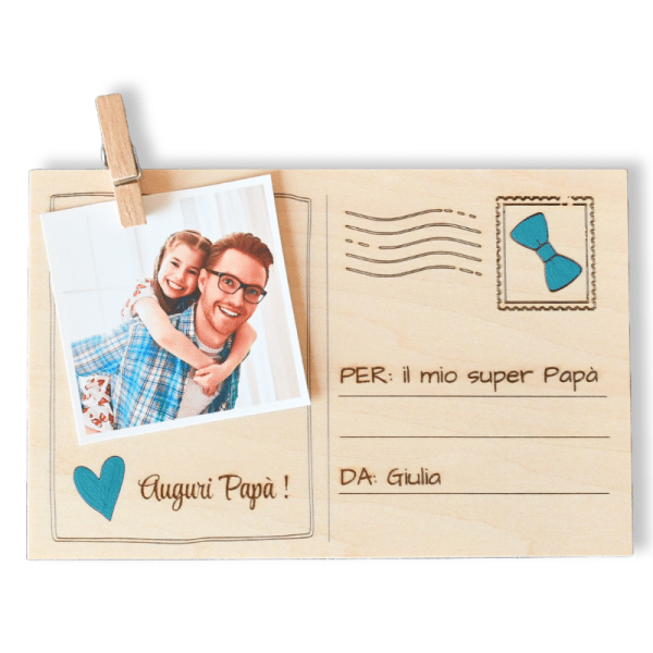 Cartolina biglietto auguri Papà personalizzabile con foto e dedica