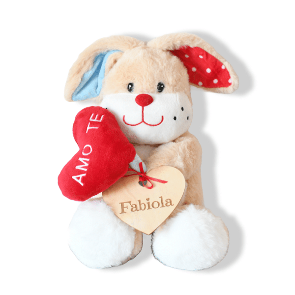 Pupazzo Peluche coniglietto personalizzato con nome - IDEA REGALO SAN VALENTINO per lei e per lui