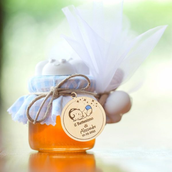 Etichette in legno per bomboniere battesimo, Personalizzate, da abbinare a sacchetti porta confetti o segnaposti