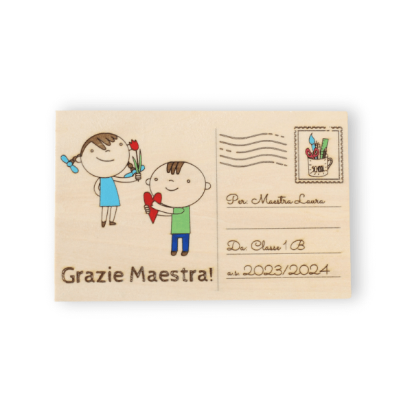 Cartolina biglietto regalo maestra personalizzabile con disegno bimbi