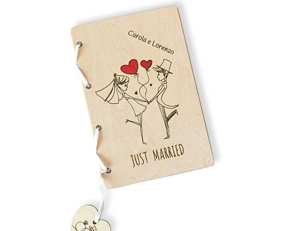 Biglietto di Auguri Matrimonio - Felice Matrimonio con stampa flute e fedi con busta portasoldi