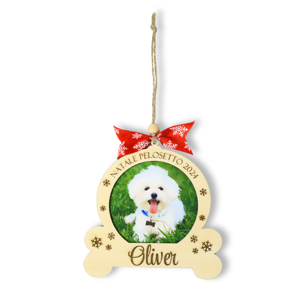 Pallina di Natale in Legno Personalizzata con Foto e Nome del Cane Decorazione Natalizia