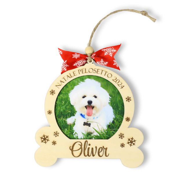 Pallina di Natale in Legno Personalizzata con Foto e Nome del Cane Decorazione Natalizia
