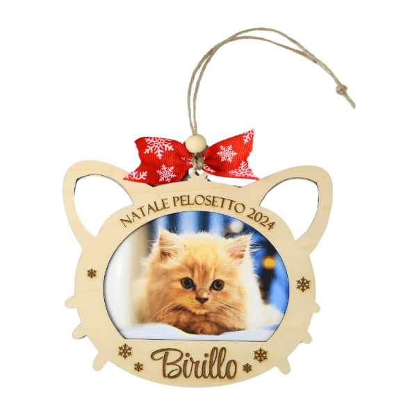Pallina di Natale in legno personalizzata con la sagoma e il nome del gatto decorazione di natale