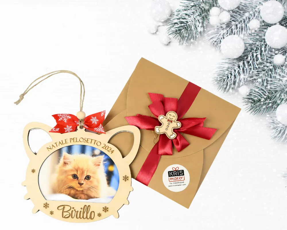 Pallina Di Natale In Legno Personalizzata DPE – Con Nome Del Tuo Cane O Gatto, Idea Regalo Originale, Made In Italy