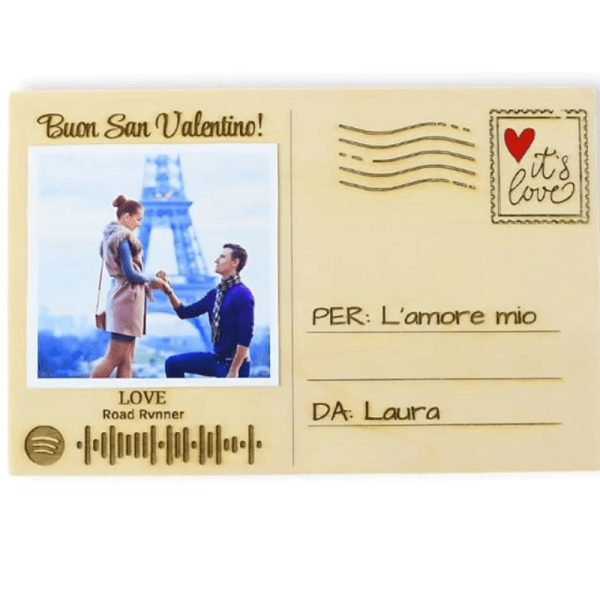 Cartolina Personalizzata Spotify per San Valentino, con Foto e Codice Musicale, in Legno, Biglietto d'Auguri