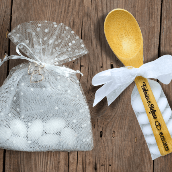 Cucchiaino in Legno Personalizzato per Matrimonio con Confetti, Bomboniera Segnaposto con Data Incisa